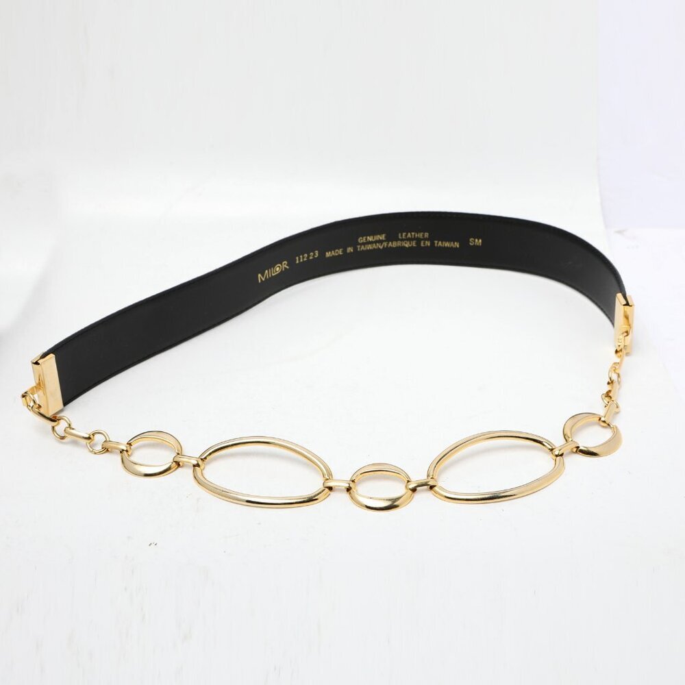 Vintage Leather Chain Milor Hip Belt Black Gold Boho 80s Retro Party